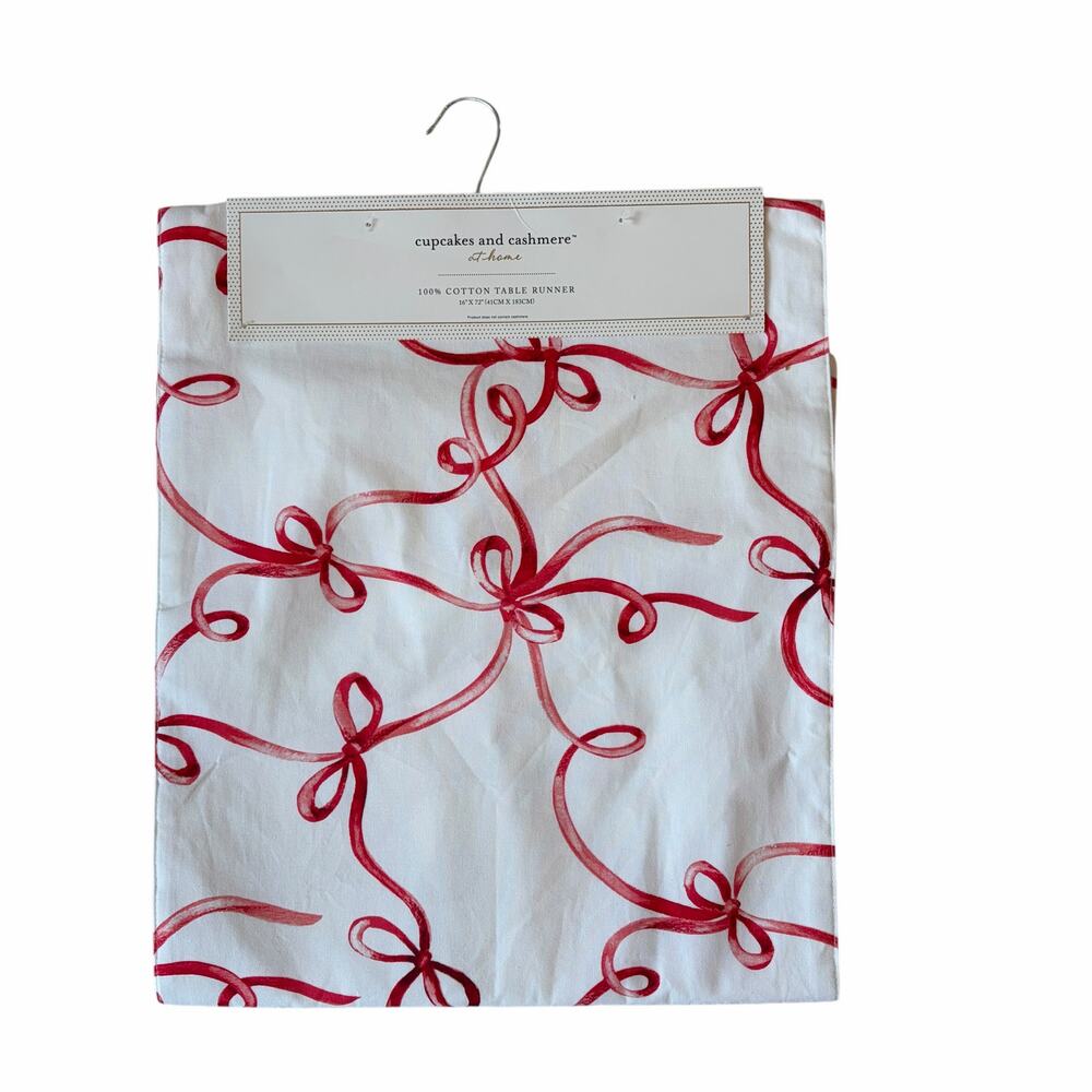 Cupcakes and Cashmere RIBBONS & BOWS Table Runner 16x72 Red White Holiday New